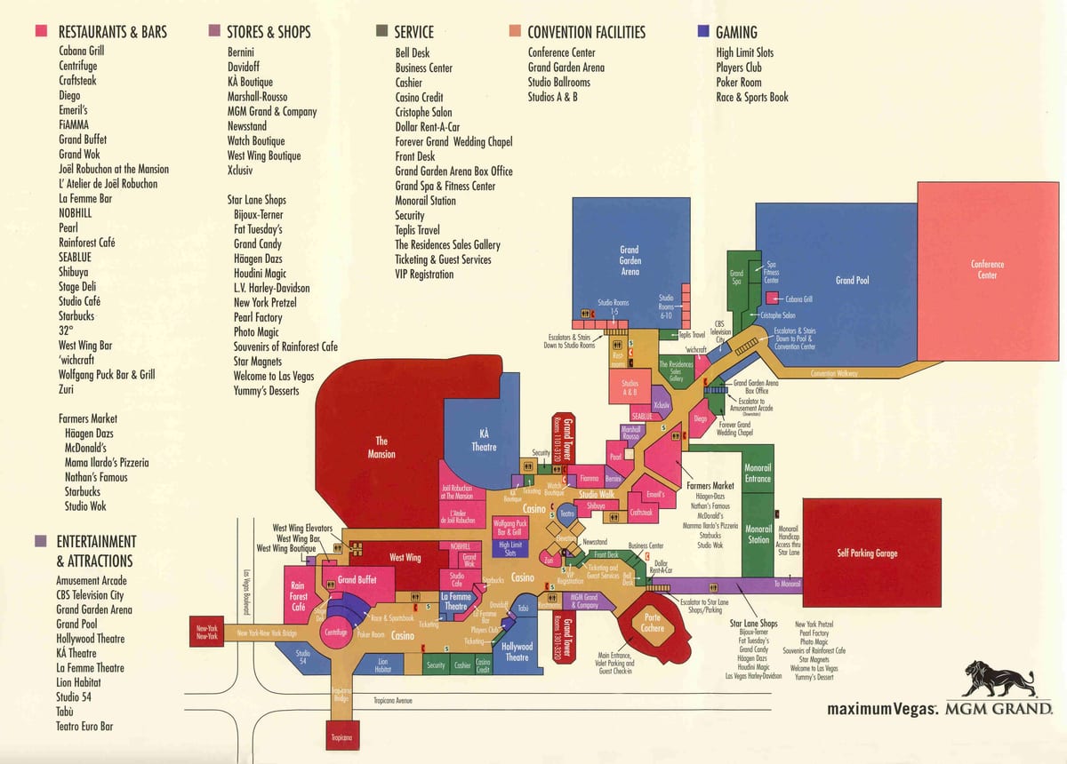 carte du MGM grand de Las Vegas