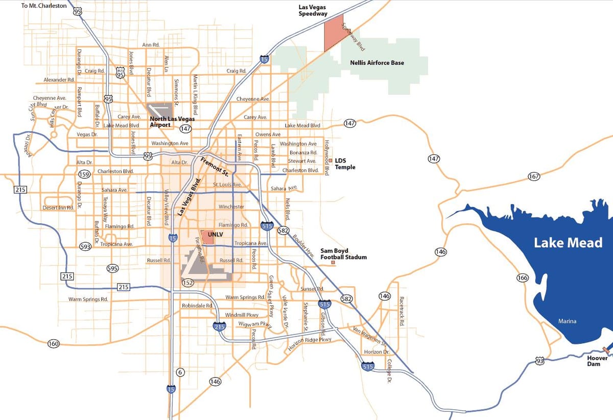 carte de la région de Las Vegas